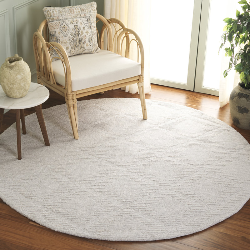 Tapis ivoire en laine / coton touffeté à la main Rodeo Drive 676, Rond 6 pi