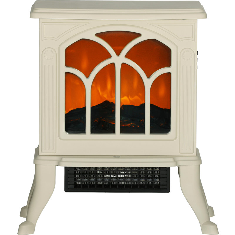 Foyer électrique sur pied 17 po, beige, 750 W / 1500 W, flamme de bûches réaliste, protection contre la surchauffe de 17 po et effet de flamme,
