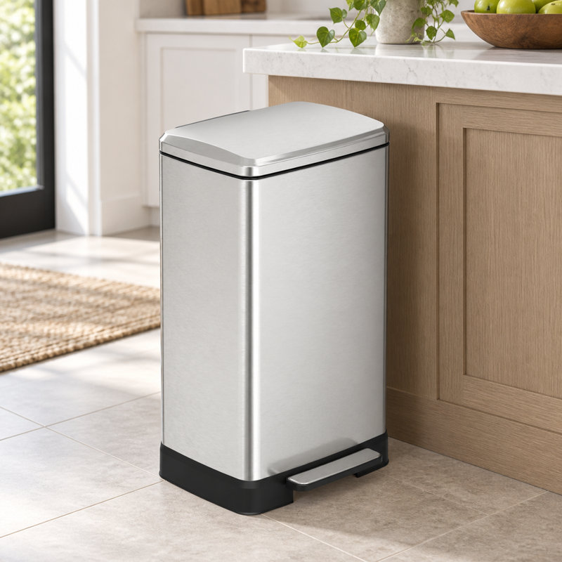 Poubelle à pédale de 55 litres (14,55 gallons) en nickel brossé avec couvercle à fermeture douce et seau intérieur amovible