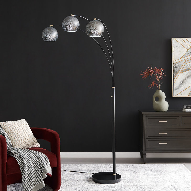 Lampe sur pied arquée 84 po Irmine, Noir / argent, Argent