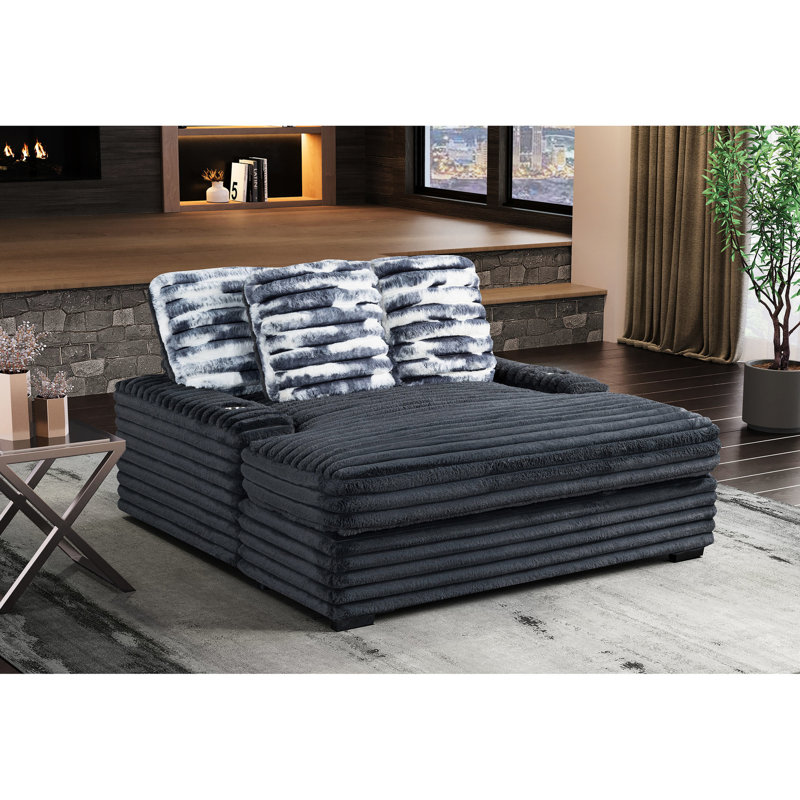 Fauteuil en velours côtelé gris tendance avec porte-gobelet et porte-gobelet