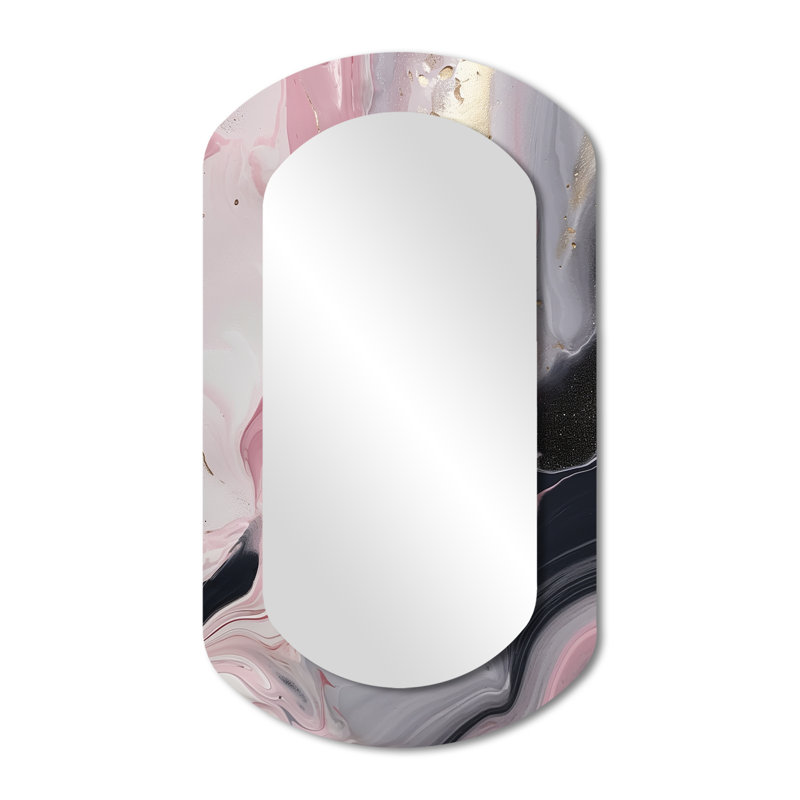 Marbre massif Markley, œuvre d'art II - miroir asymétrique en marbre, miroir mural décoratif cylindrique rose, impression d'art en métal