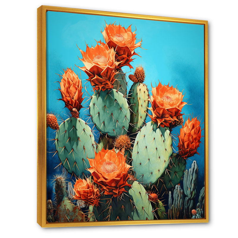Cactus bleu et bronze II - cactus, H 20 po x l 12 po x P 1 po, Cadre flottant doré