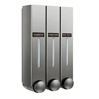 Distributeur de savon de douche mural à 3 chambres pour salle de bain, installation sans perçage, capacité de 42,6 oz, distributeur de shampooing et shampooing pour le corps, distributeur de savon mural pour douche