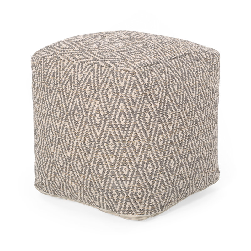 Hand - Crafted Cotton Pouf（Only One Ottoman), Beige/Yellow