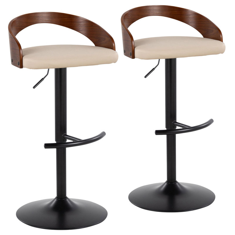 Tabouret de bar réglable et pivotant Grotto, Siège crème / cadre noir / noyer