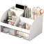 Organisateur de bureau avec 6 compartiments et 2 tiroirs, organisateur de maquillage en plastique, porte-stylo pour rangement de bureau, organisation de bureau pour l'école, la maison, fournitures de bureau (blanc)