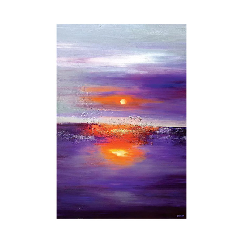 Purple Sunset by Osnat Tzadok - Painting on Canvas, No Framed, 30.48 cm H x 45.72 cm W