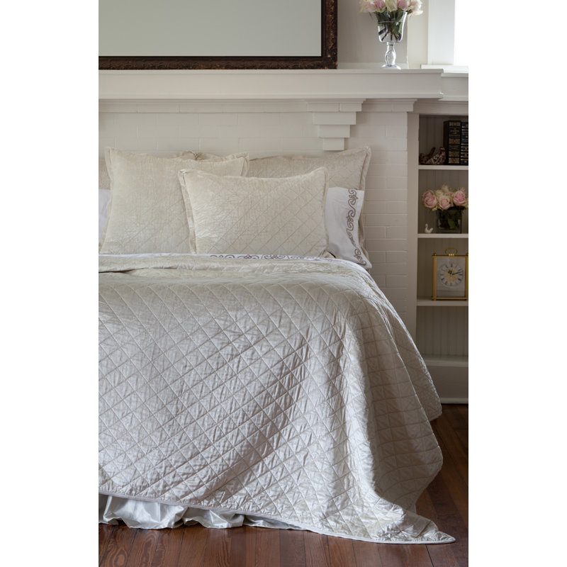 Chloe Ivory Velvet Quilted Coverlet, Queen Size