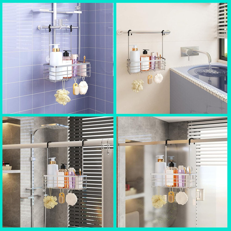 Organisateur de panier de douche suspendu No-Drill, Argent argent