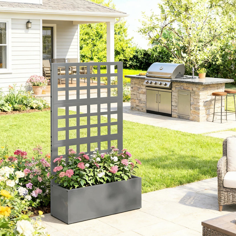 Jardinière en acier galvanisé Trellis, Gris