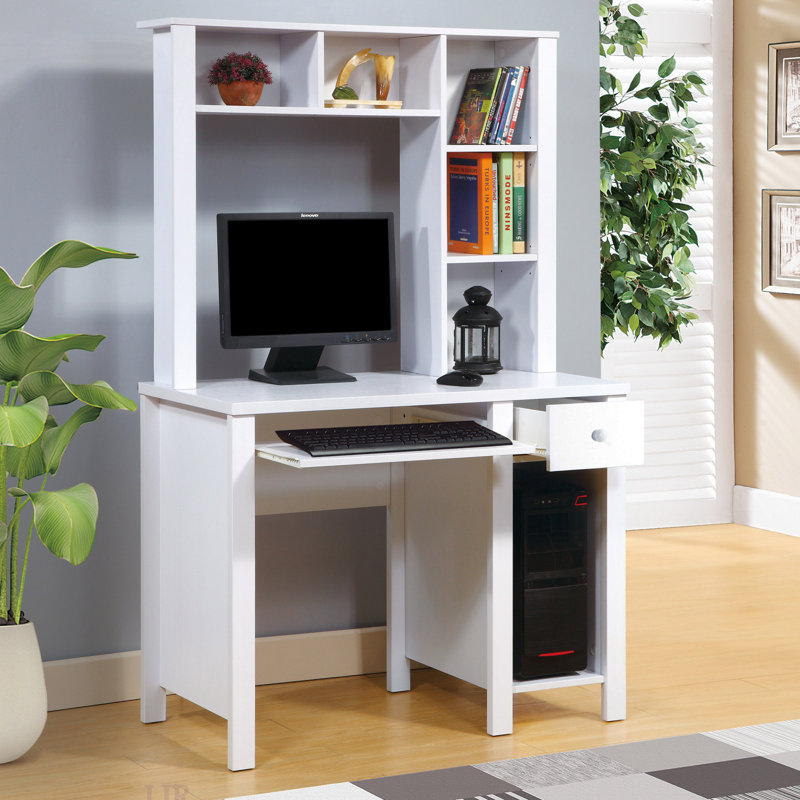 Compact Student Desk With Hutch And Keyboard Drawer, Perfect For Home Office And Small Spaces, White Finish