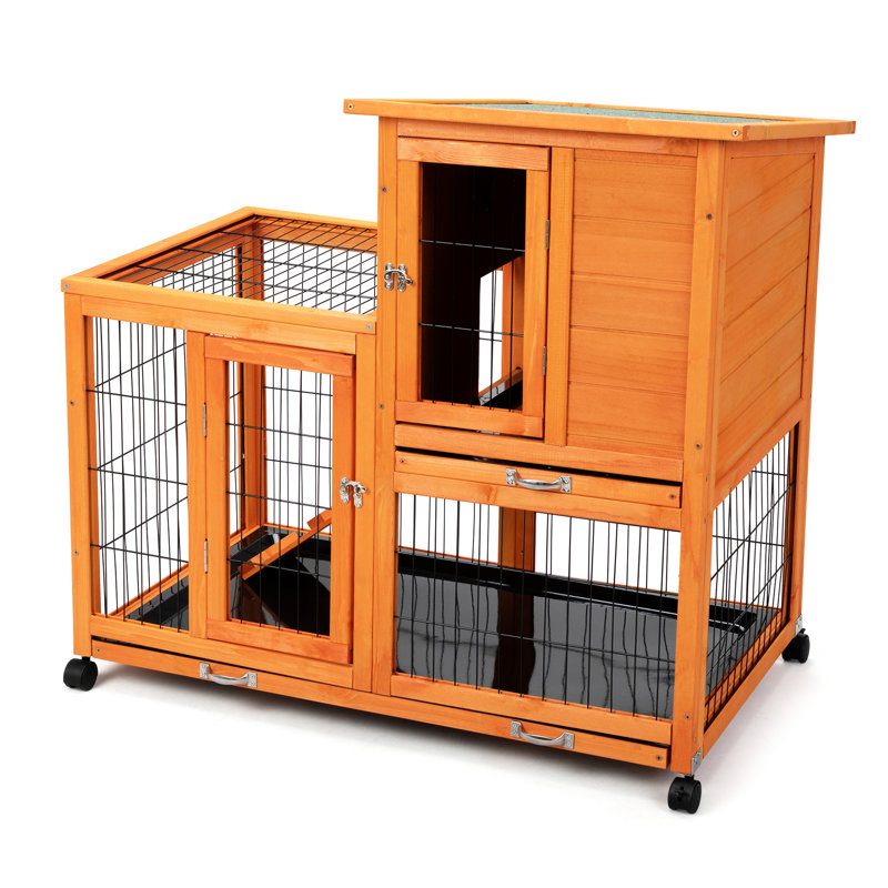 Enceinte spacieuse orange pour animaux de compagnie - convient à divers plateaux amovibles pour petits animaux, grande cage de sécurité imperméable et roulante avec aire de jeu amovible et élément