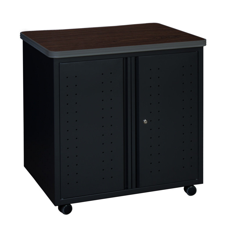 Pasqual Steel Mobile Locking Utility/Fax/Copy Table 30" X 23.25" - Neo Walnut Top, Black Base, Neo Walnut/Black