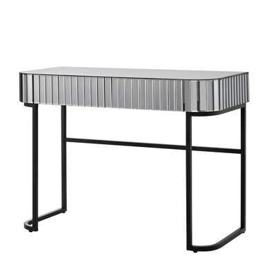 39" Mirrored Makeup Vanity Table With Stainless Steel Base, Mirrored Console Dressing Table With 2 Drawers,Versatile Desk For Bedroom And Office, Silver