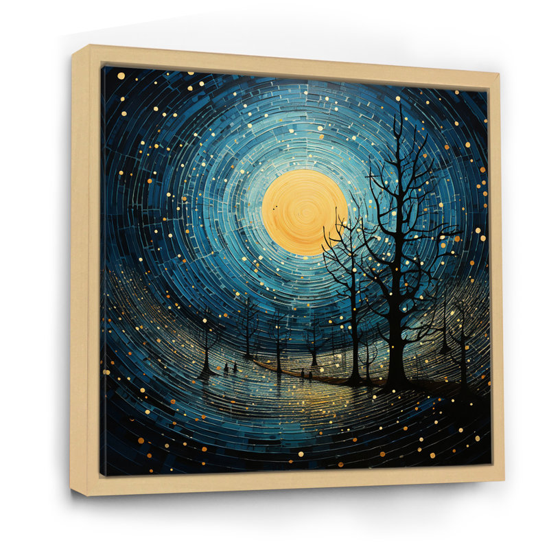 Lune bleue minimalisme III sur toile, H 24 po x l 24 po x P 1 po, Cadre flottant érable