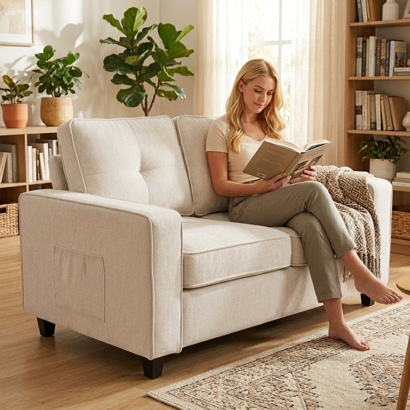 Causeuse en chenille avec revêtement de 54,3 pouces de largeur, Polyester beige