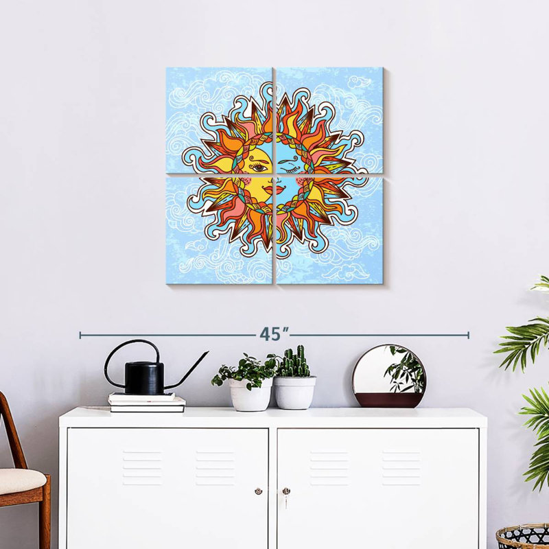 Caricature d'Oberle soleil et lune bohème, H 26 po x l 26 po