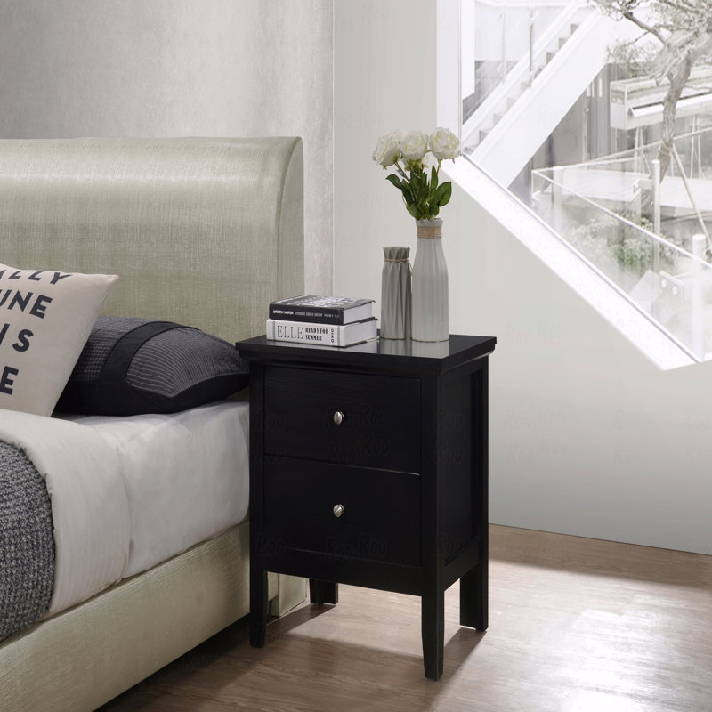 Élégante table de chevet transitionnelle noire, Noir