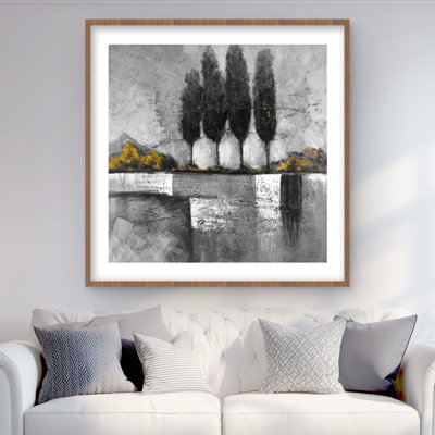 Paysage industriel avec arbres - reproduction encadrée de bureau gris
