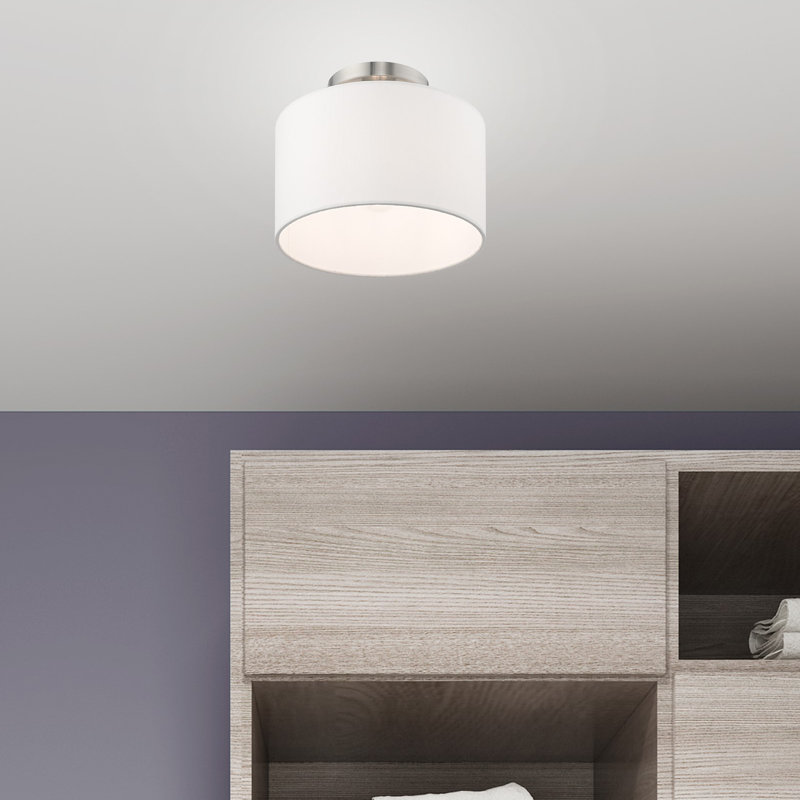 Carita Fabric Semi Flush Mount, 8.5" H x 10" W x 10" D, Brushed Nickel