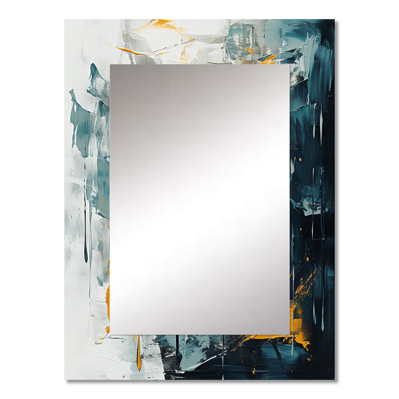 Bliss Of Happiness In Yellow And Blue III - Abstract Collages Decorative Wall Mirror, Modern Mirror, Printed Metal Art