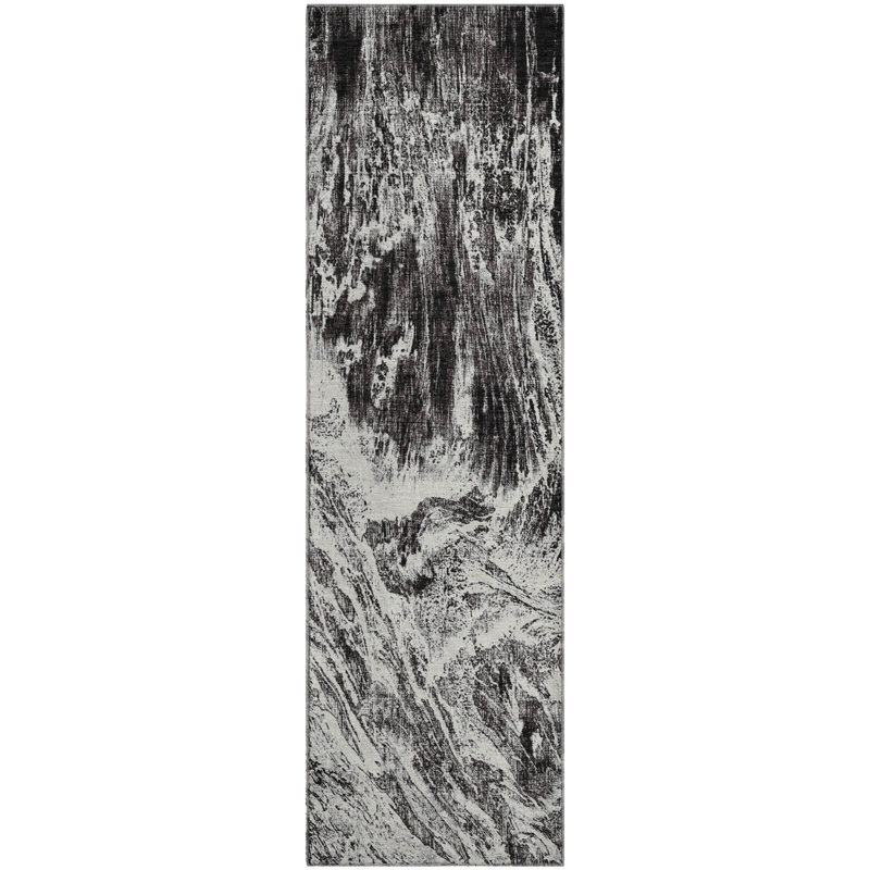 Premium Machine Washable Prisco Black Rug, Runner 2'3" x 7'6"