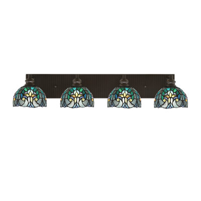 Edge 4 Light Bath Bar Shown With 7" Turquoise Cypress Art Glass