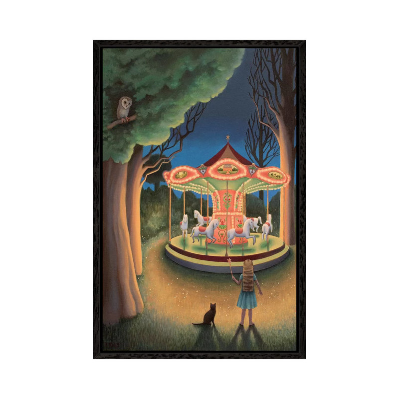 Nightime Carousel by Antoinette Kelly - Floater Frame Gallery-Wrapped Canvas Giclée on Canvas, 66.04 cm H x 45.72 cm W