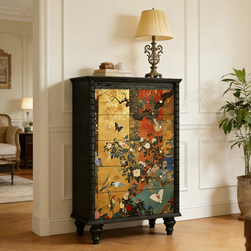 Commode d'entrée Mid-Century en bois massif, Noir