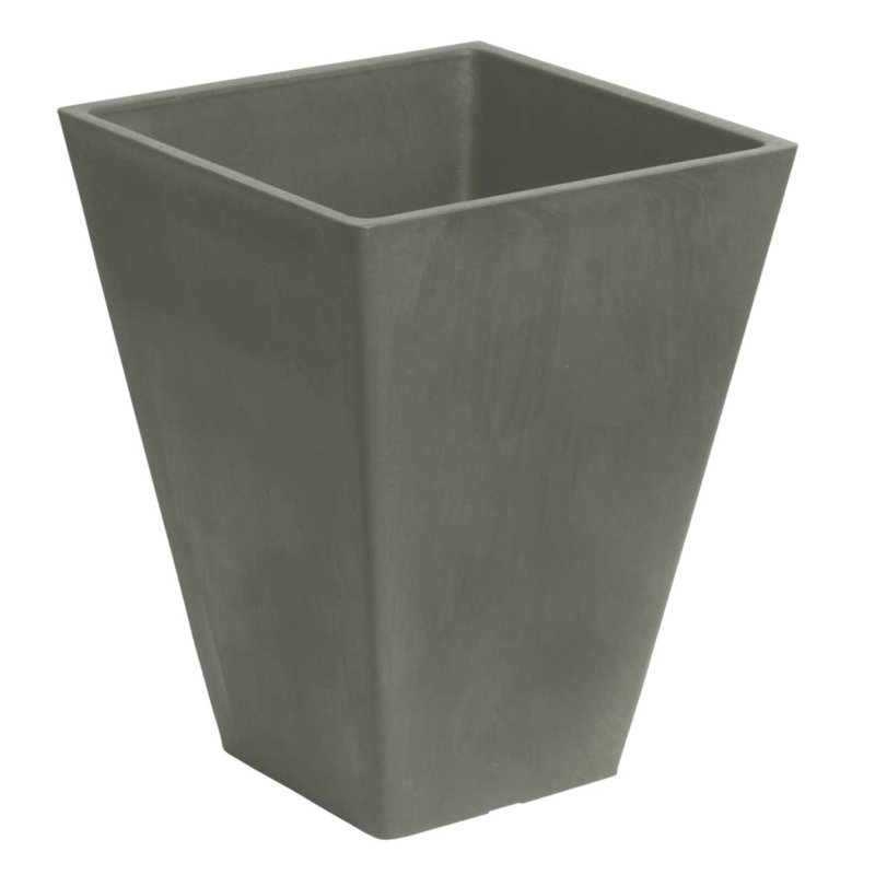 Cara Square Composite Pot Planter with Plant Shelf, 19.5" H x 10.5" W x 10.5" D, Light Charcoal
