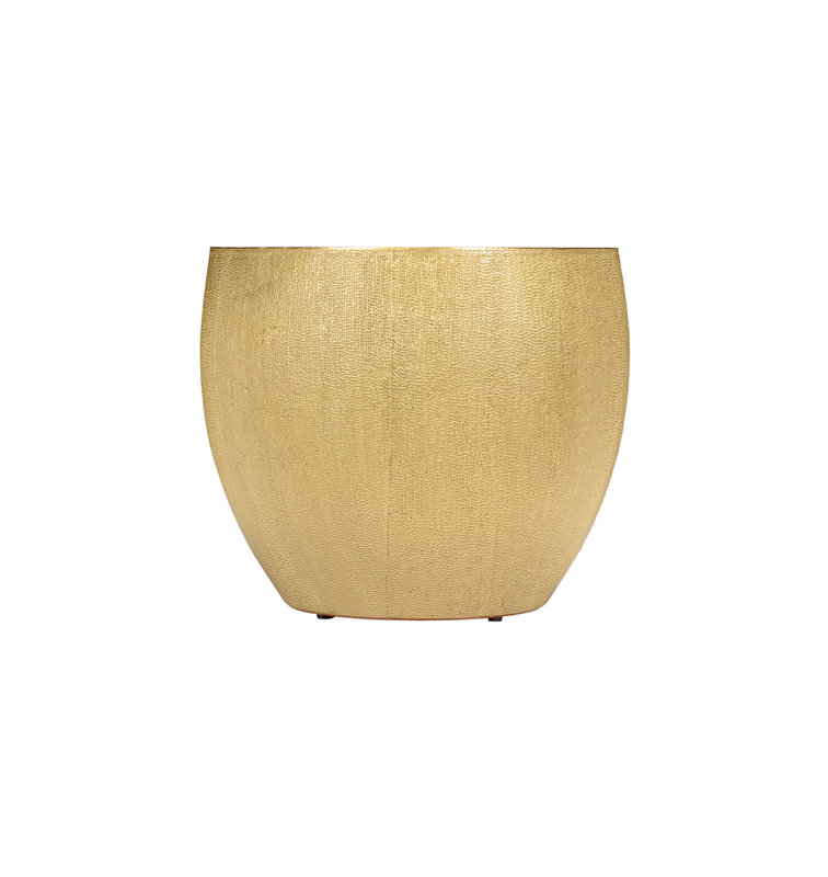 Luxurious Round Wood and Hammered Brass Drum End Table