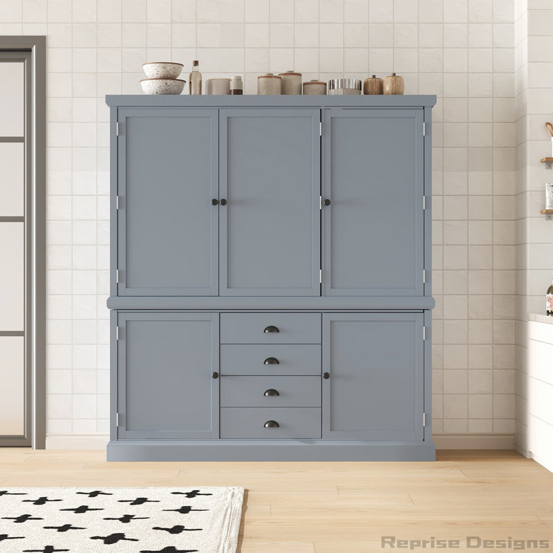 Armoire de cuisine 73 po avec rangement et garde-manger autoportants en bois 73 po, Bleu