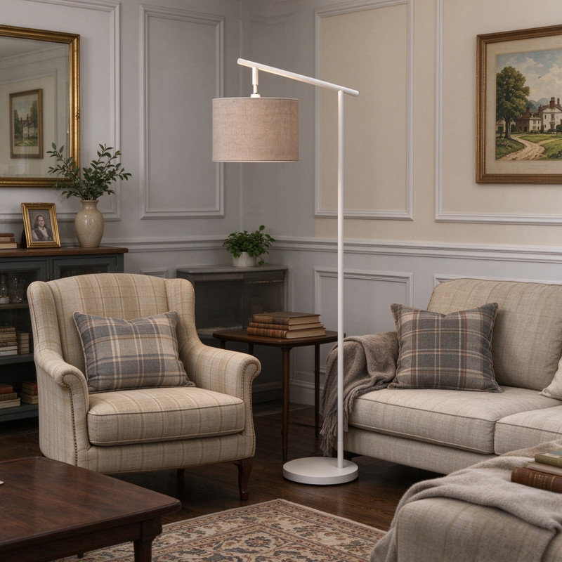 Home Decor Metal Floor Lamp, Rotatable Lampshade Grey Floor Light with LED Bulb