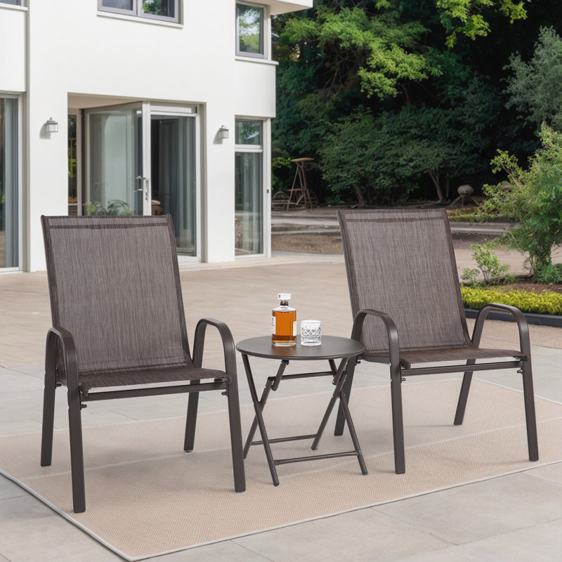 Ensemble de camping 3 pièces avec chaises en polyester enduit de PVC respirant, Brun