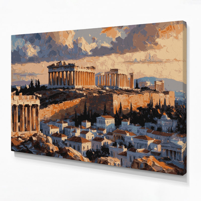 Art urbain sur toile brun, "Villes d'Athènes, Grèce", H 16 po x l 20 po