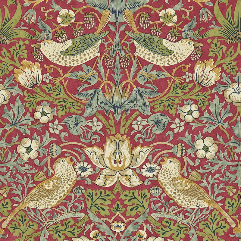 Strawberry Thief 10.05m x 52cm Matte Wallpaper Roll, Red
