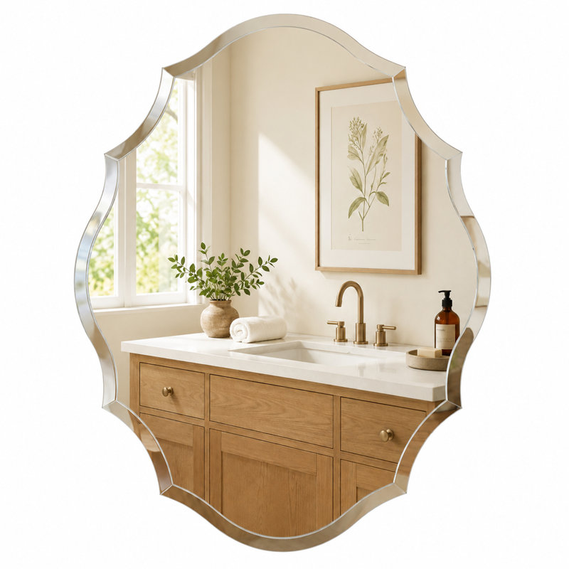 Miroir d'appoint mural biseauté festonné sans cadre, 28 po x 22 po