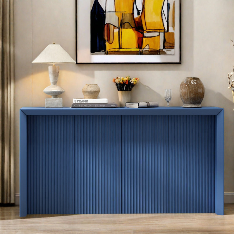 Console Table With Simple Lines And Rear Panel, Navy Blue