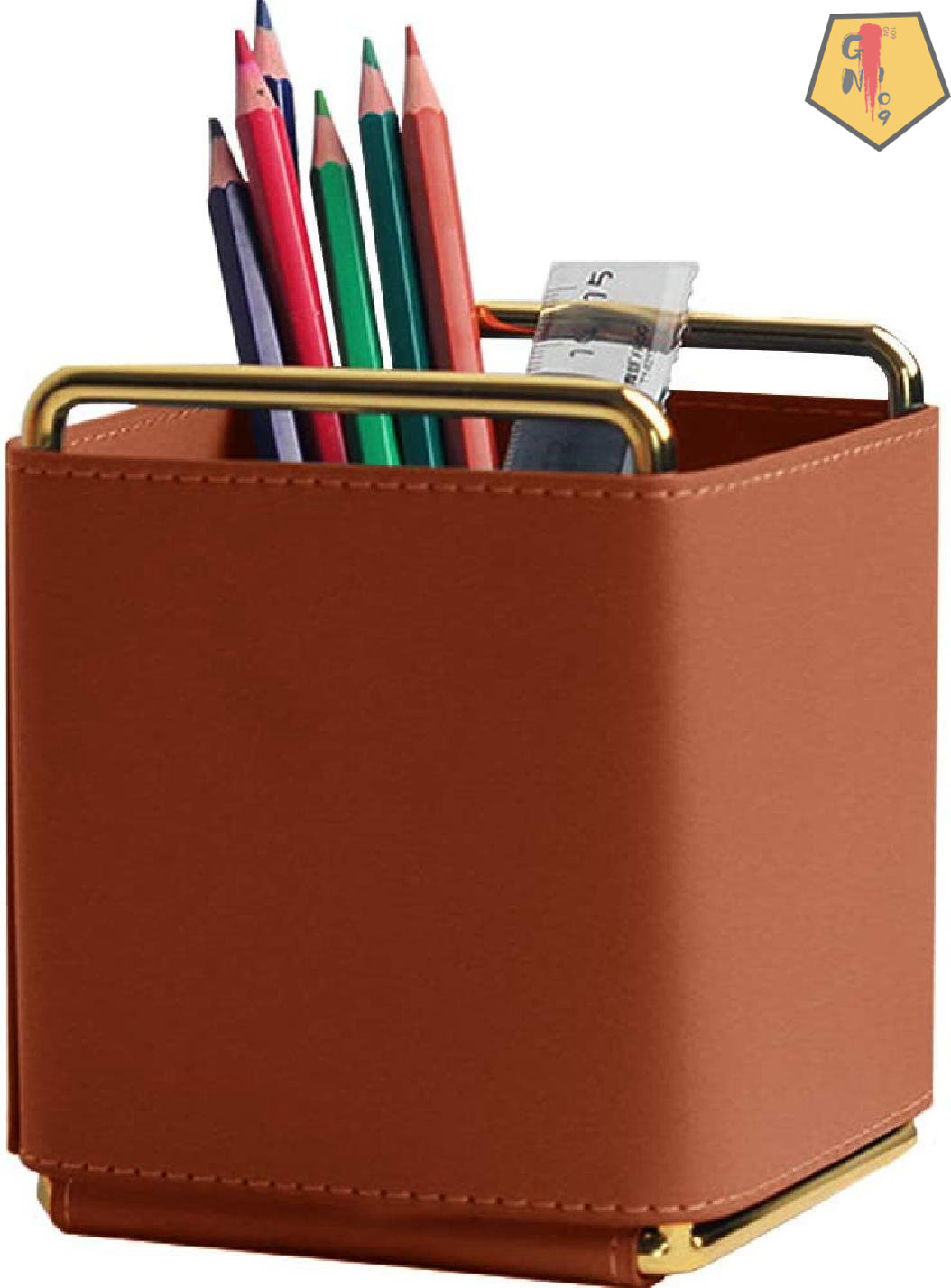 at Home Brown Faux Leather Pencil Caddy