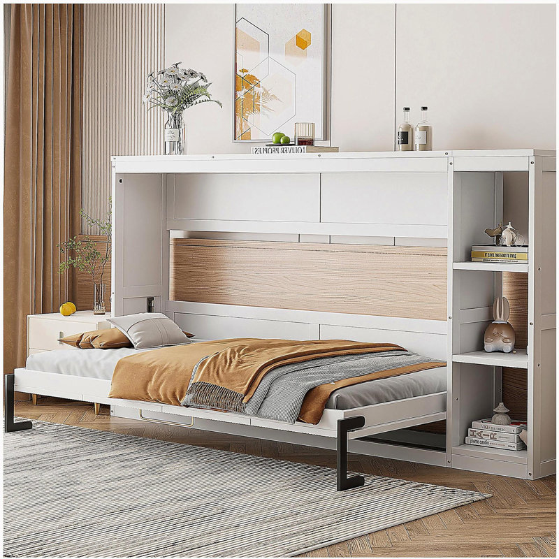 Murphy bed with bookshelf, Twin, White