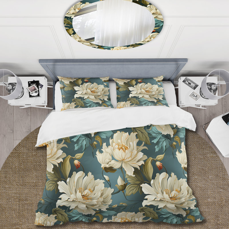 Ensemble de housse de couette damassé Baroque Green, Housse de couette simple + 1 taie décorative stan