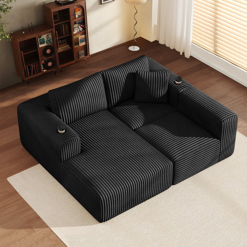 3 Seater Sofa & Chaise, Left Hand Facing, Black