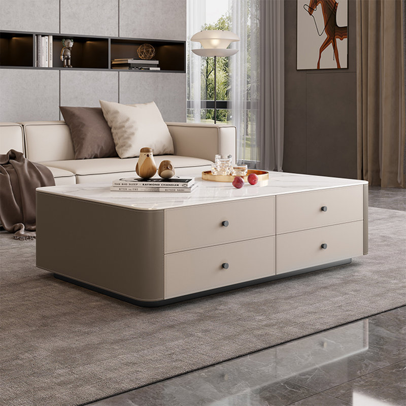Rectangular rock board storage coffee table, 15.7" H x 51.2" L x 27.6" W
