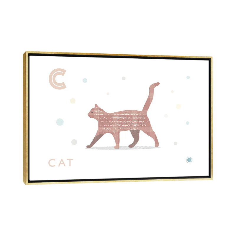 Chat - impression d'art graphique, H 40 po x l 60 po x 1,5 po, Pas de tapis, Toile encadrée d'or