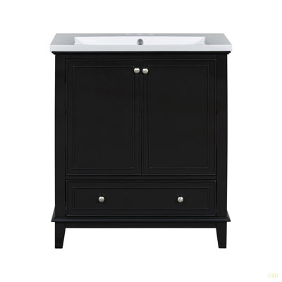Ensemble de meuble-lavabo 30 po avec lavabo, armoire de salle de bain multifonctionnelle avec portes et tiroir, structure solide et panneau de fibres à densité moyenne
