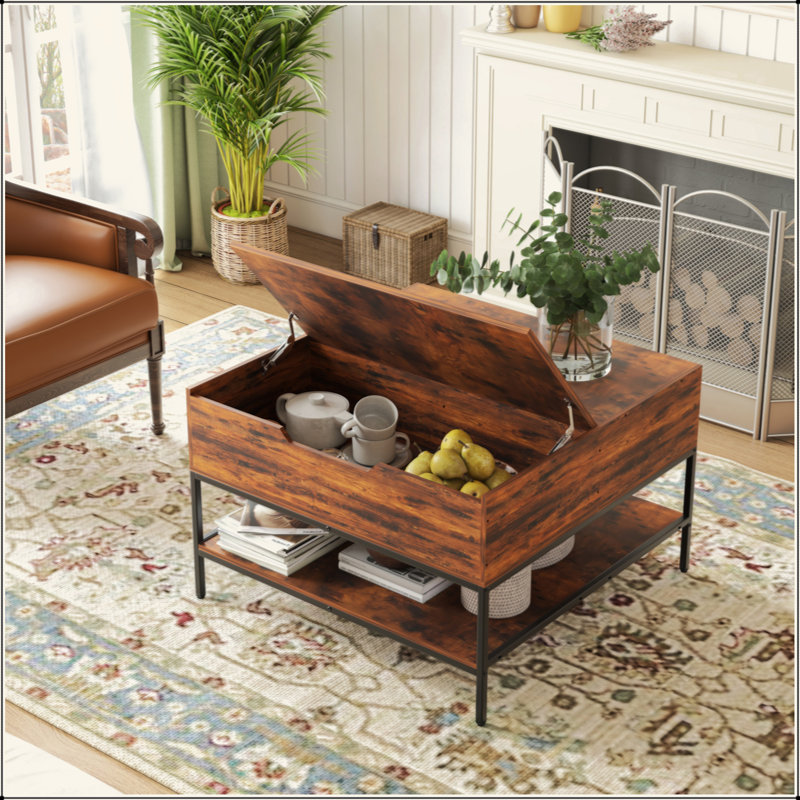 Table basse à plateau rabattable avec rangement - Métal - Dessus à couvercle relevable 31,5 po avec compartiment caché - Table de salon facile à assembler