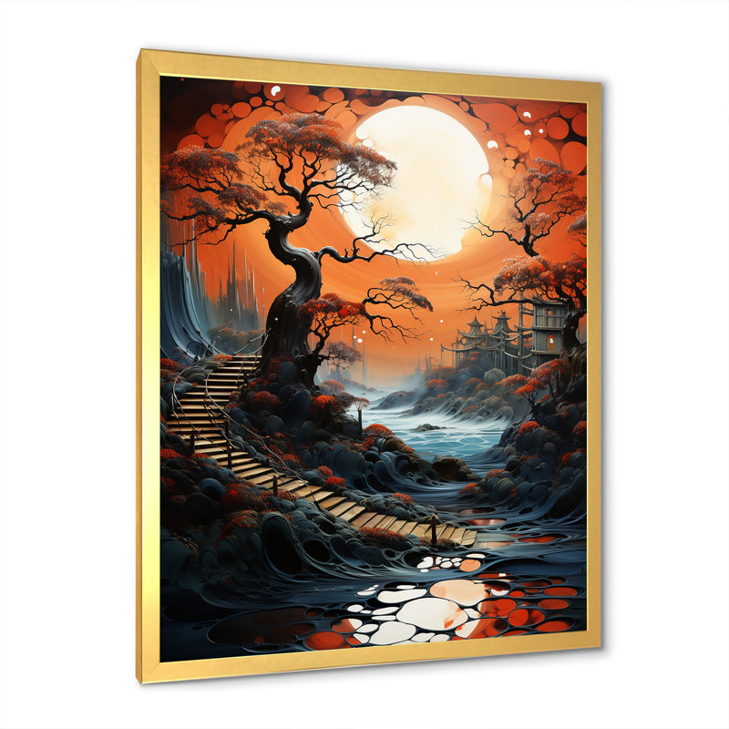 Reproduction d'art sur toile, "surreal infinite escalier au Japon", Encadrement doré, H 40 po x l 30 po x P 1,5 po