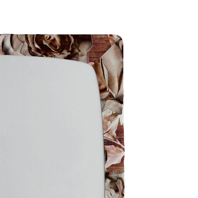 Drap-housse floral Ambesonne, Drap-housse de taille simple, Cannelle, brun, rubis pâle / floral