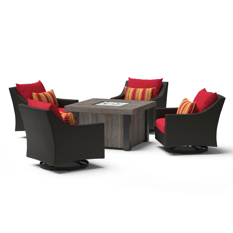 Deco Motion Fire 5 Piece Deep Seating Group with Cushion, Canvas Jockey Red Sunbrella® Canvas